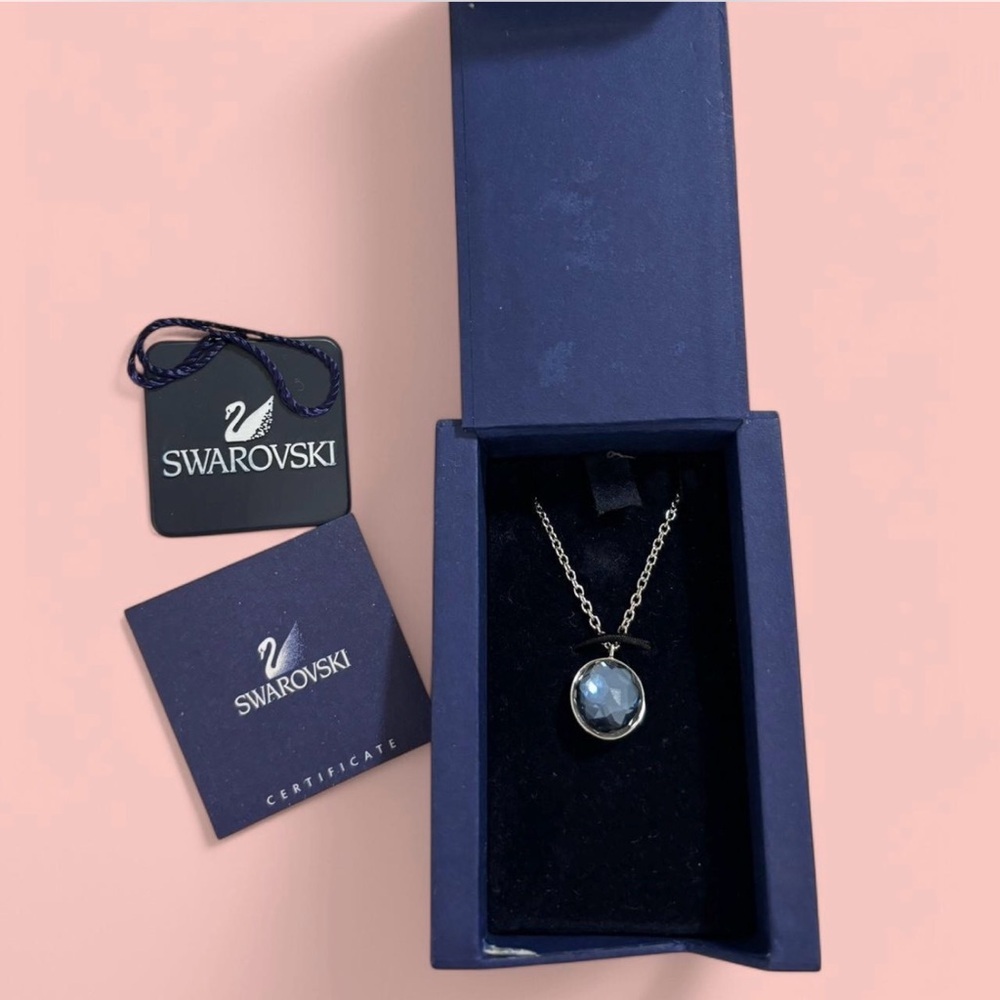Vintage Swarovski Crystal Blue Pendant Necklace in the Original Box